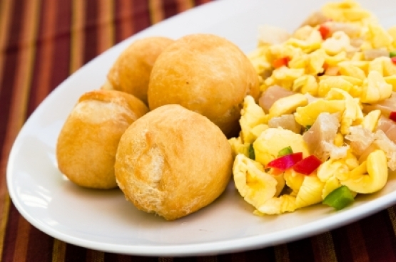 Caribbean style vegetable dumpling (ackee) served with saltfish or codfish.